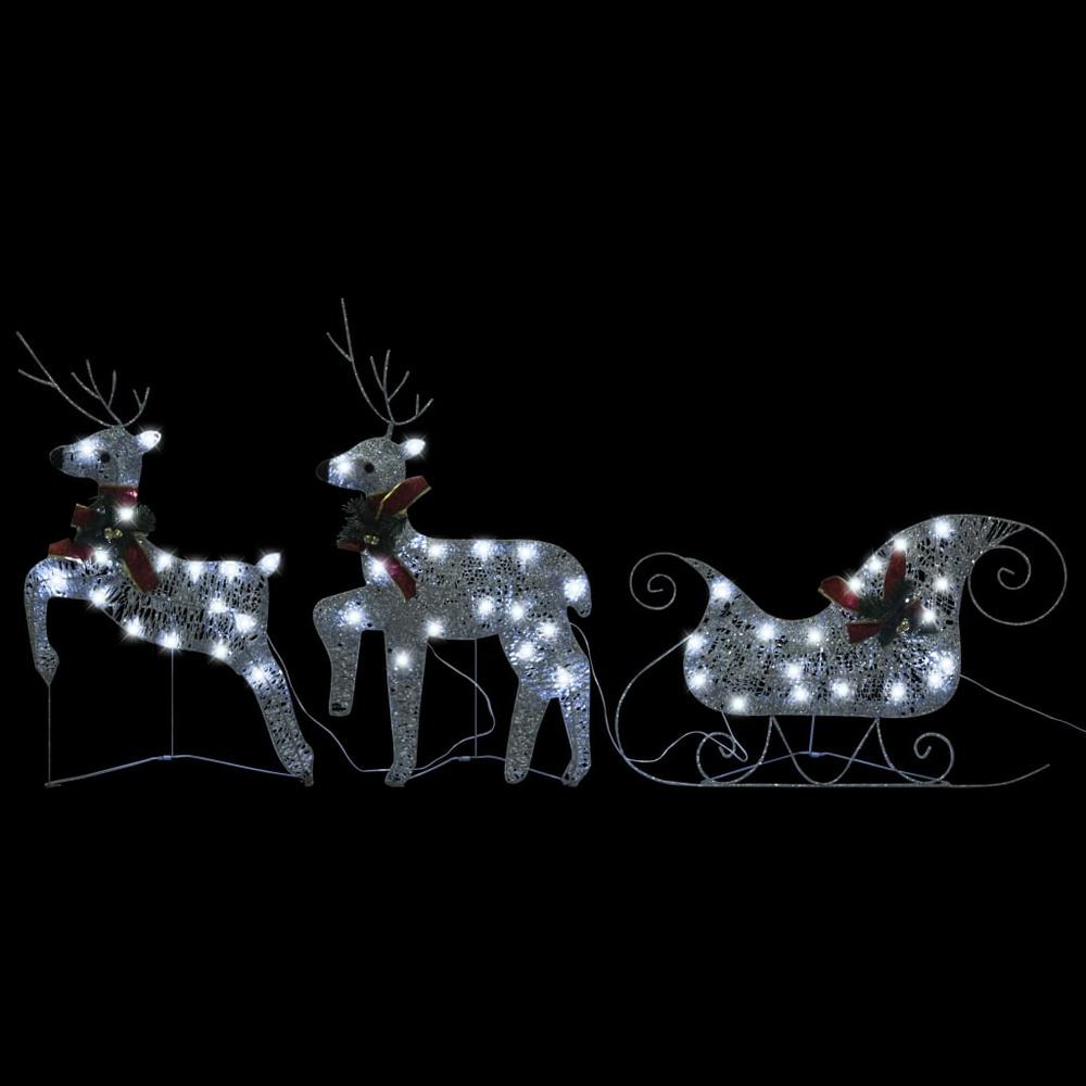 vidaXL Reindeer & Sleigh Christmas Decoration 100 LEDs Outdoor Silver, 3100428. Picture 3
