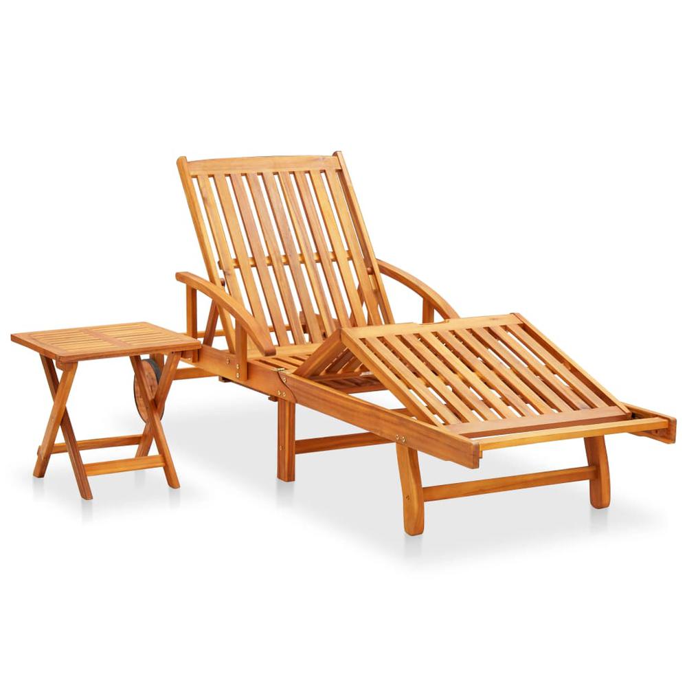 vidaXL Patio Sun Lounger with Table and Cushion Solid Acacia Wood, 3061625. Picture 2