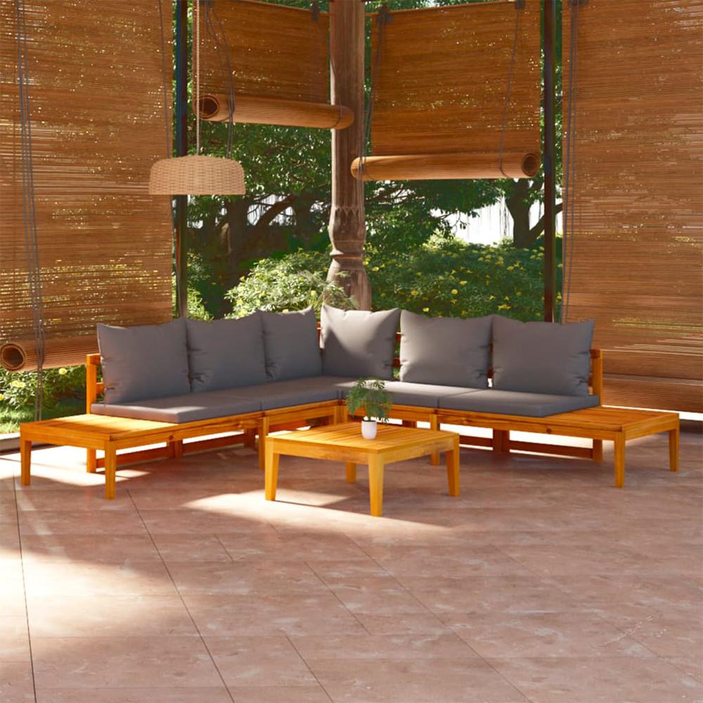 vidaXL 4 Piece Patio Lounge Set with Dark Gray Cushions Acacia Wood, 3087267. Picture 1