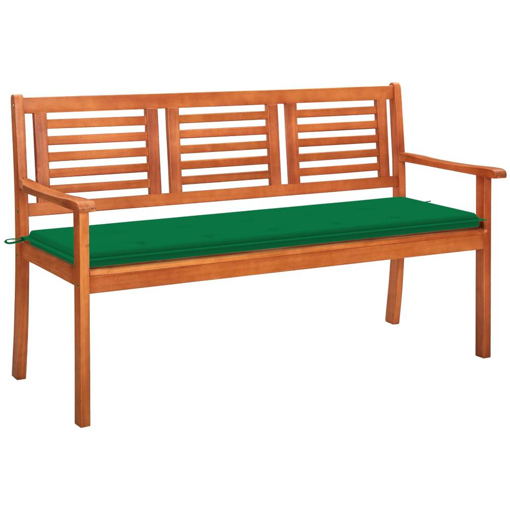 vidaXL 3-Seater Patio Bench with Cushion 59.1" Solid Eucalyptus Wood, 3061001. Picture 1