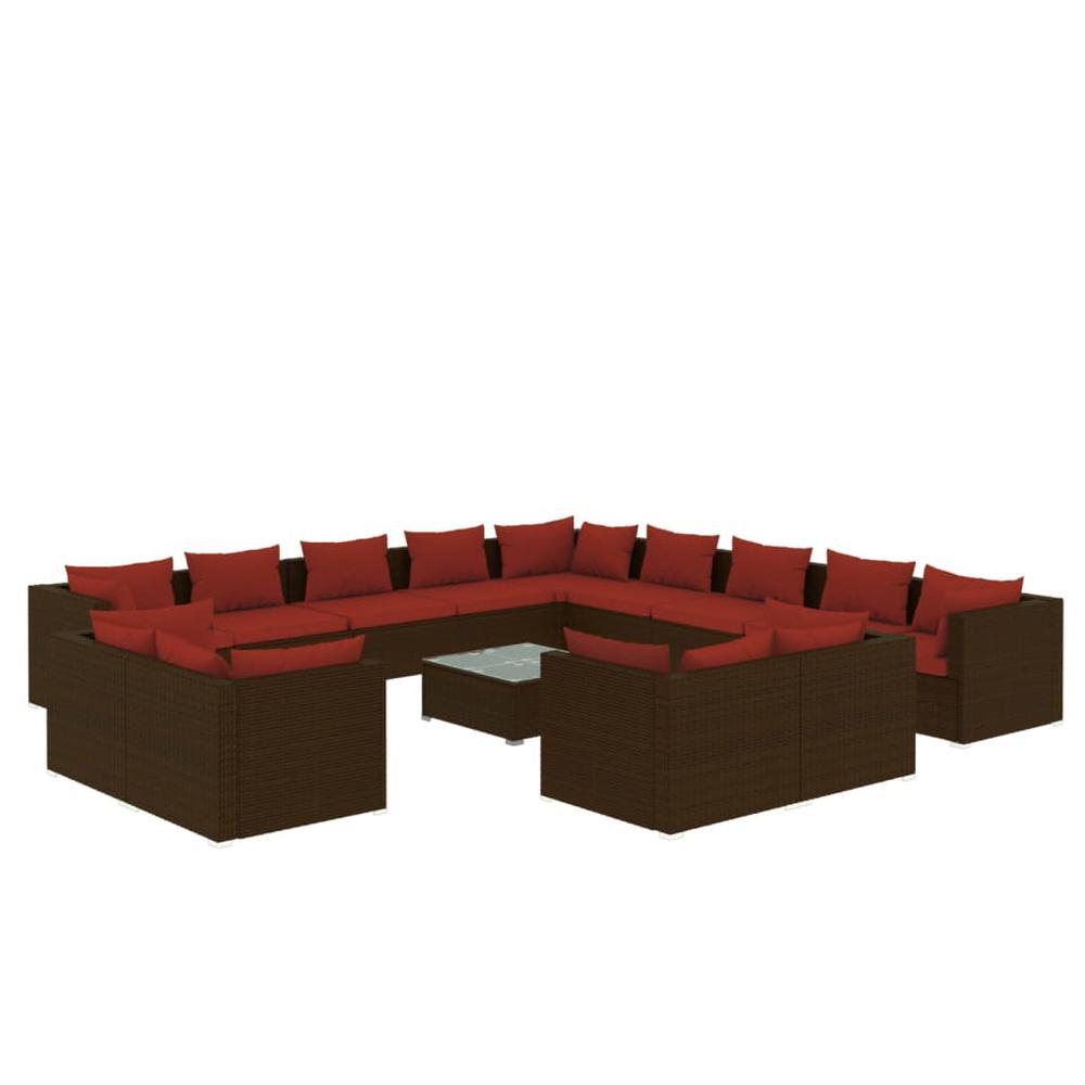 vidaXL 14 Piece Patio Lounge Set with Cushions Brown Poly Rattan, 3102915. Picture 2