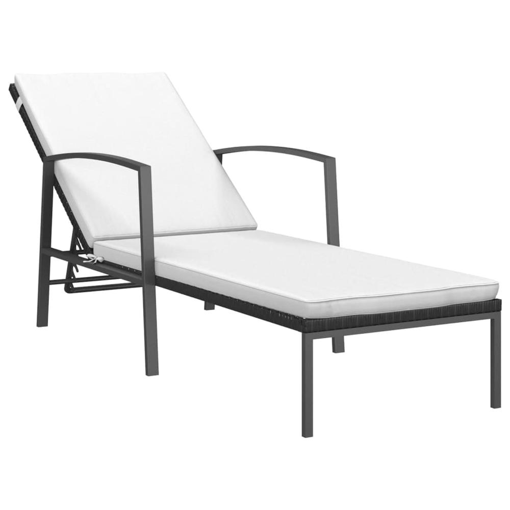 vidaXL Patio Sun Lounger with Cushion Poly Rattan Black. Picture 2