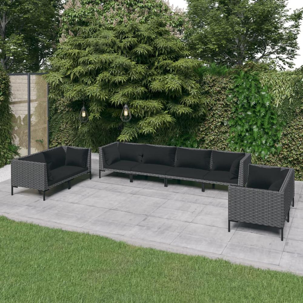 vidaXL 8 Piece Patio Lounge Set with Cushions Poly Rattan Dark Gray, 3099834. The main picture.