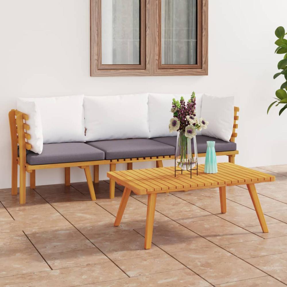 vidaXL 3 Piece Patio Lounge Set with Cushions Solid Acacia Wood, 3087007. Picture 1