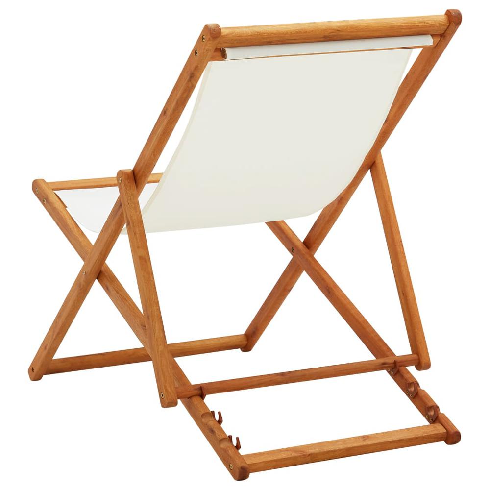 vidaXL Folding Beach Chair Eucalyptus Wood and Fabric Cream White. Picture 4