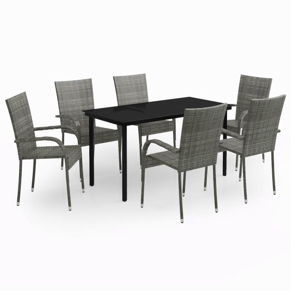 vidaXL 7 Piece Patio Dining Set Gray and Black, 3099392. Picture 2