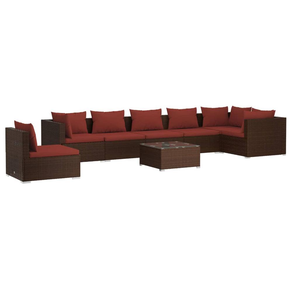vidaXL 8 Piece Patio Lounge Set with Cushions Poly Rattan Brown, 3102347. Picture 2