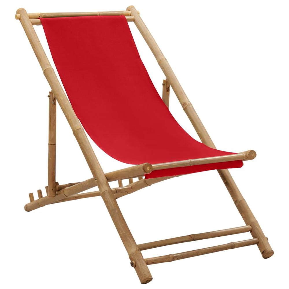 vidaXL Deck Chair Bamboo and Canvas Red, 318592. Picture 1
