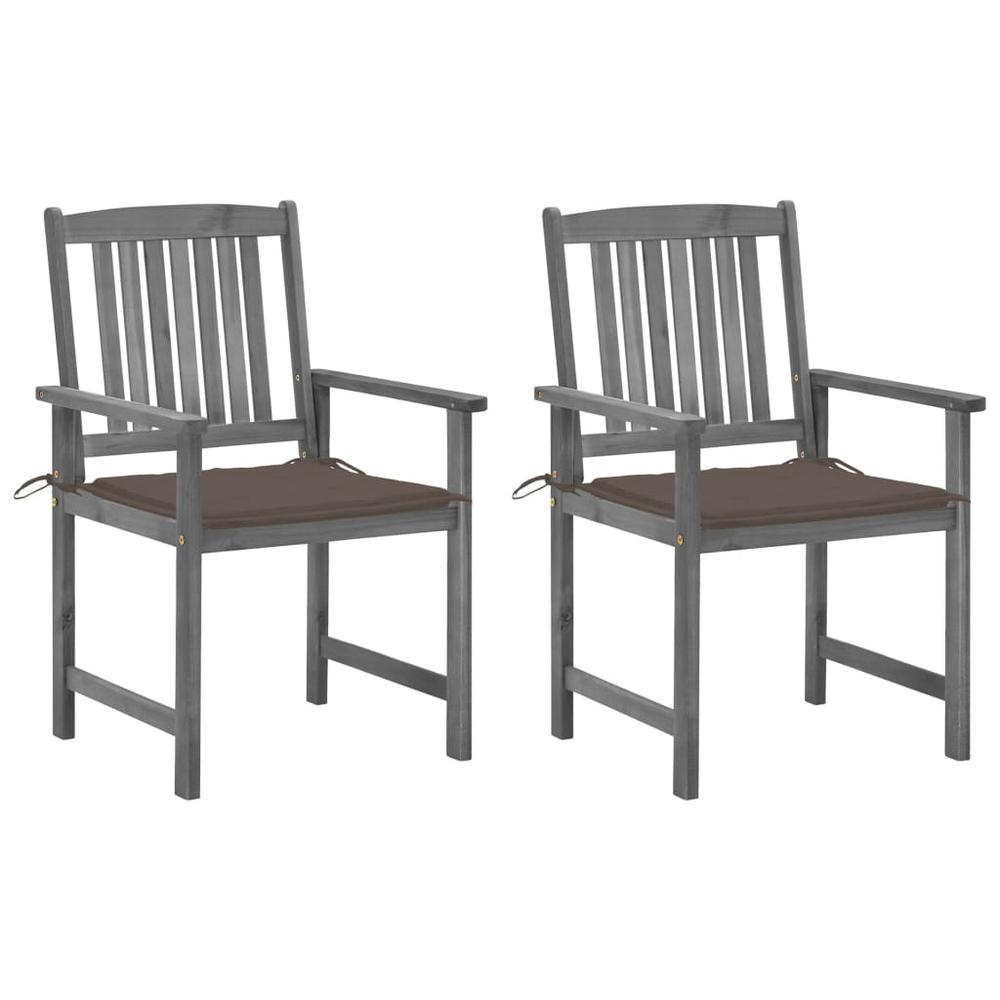 vidaXL Patio Chairs with Cushions 2 pcs Gray Solid Acacia Wood, 3061237. Picture 1