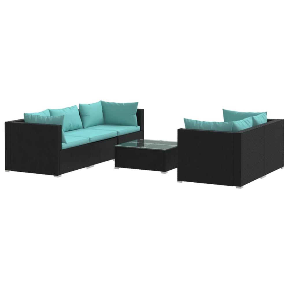 vidaXL 6 Piece Patio Lounge Set with Cushions Poly Rattan Black, 3101489. Picture 2