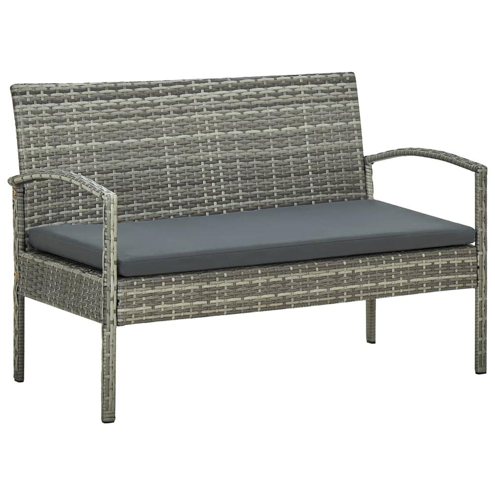 vidaXL 4 Piece Patio Lounge Set with Cushions Poly Rattan Gray, 45787. Picture 4