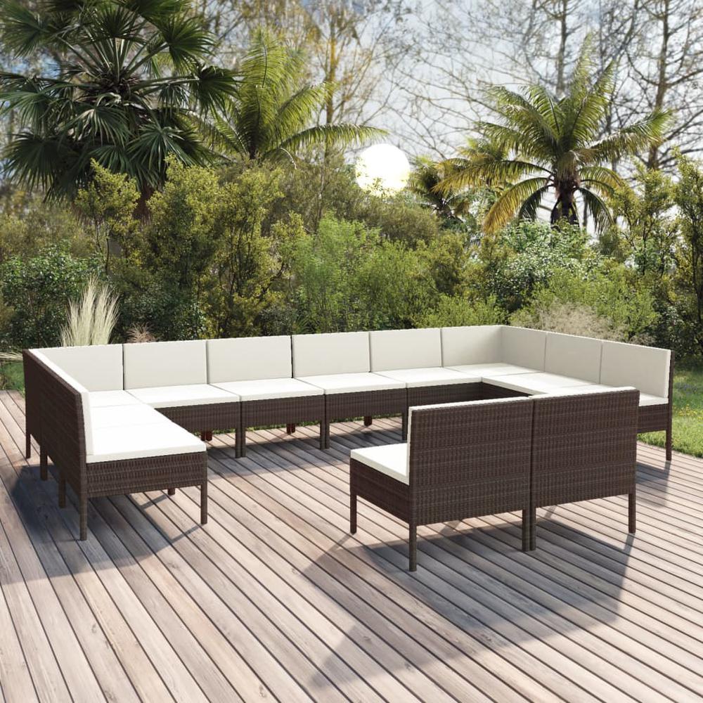 vidaXL 12 Piece Patio Lounge Set with Cushions Poly Rattan Brown, 3094611. Picture 1