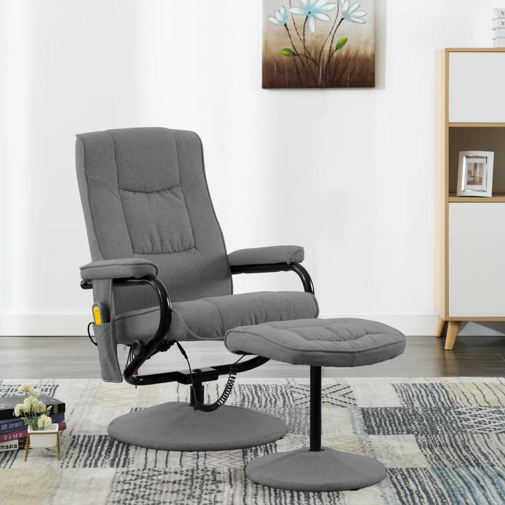 vidaXL Massage Recliner with Footrest Light Gray Fabric. Picture 1