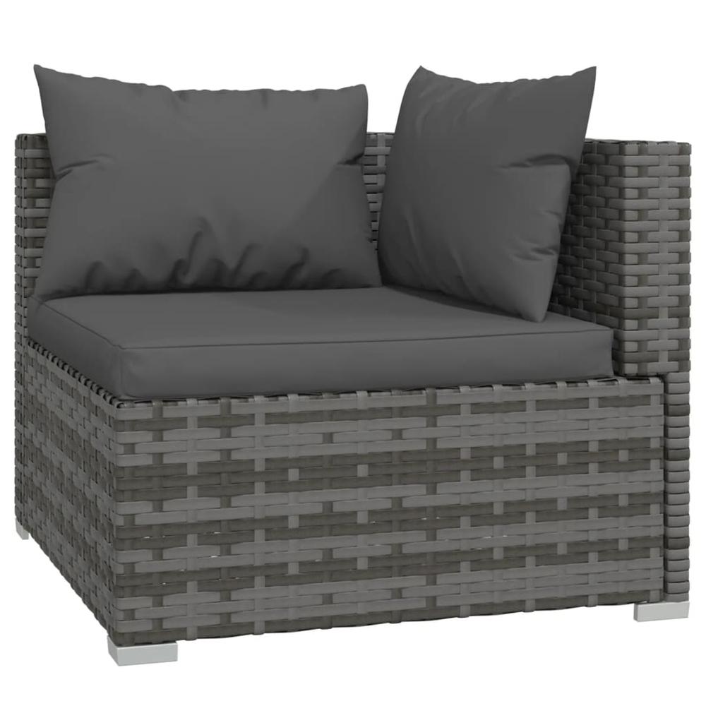 vidaXL 4 Piece Patio Lounge Set with Cushions Poly Rattan Gray, 3101677. Picture 3