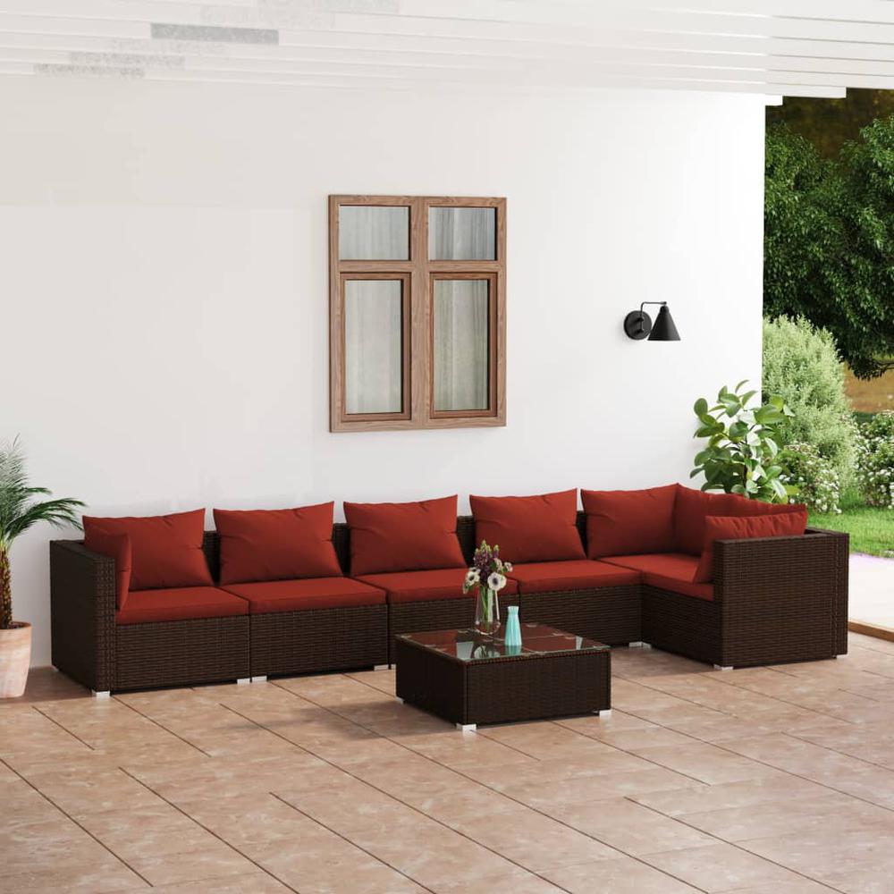 vidaXL 7 Piece Patio Lounge Set with Cushions Poly Rattan Brown, 3101723. Picture 1
