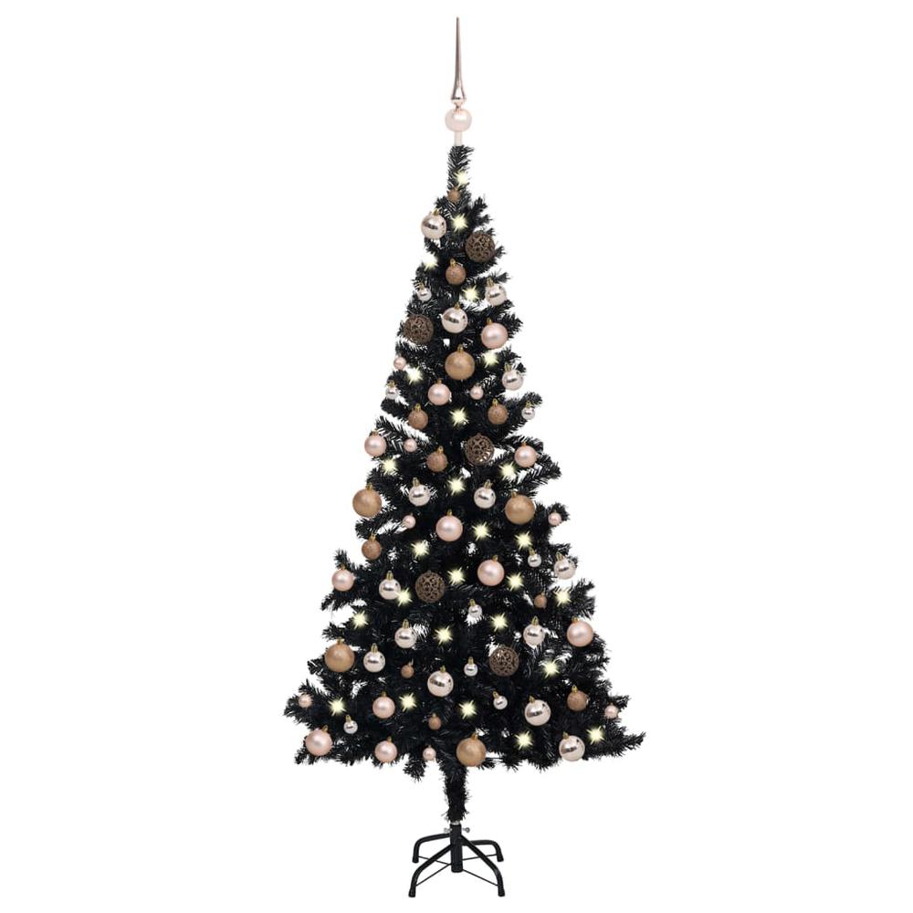 vidaXL Artificial Christmas Tree with LEDs&Ball Set Black 70.9" PVC, 3077590. Picture 1