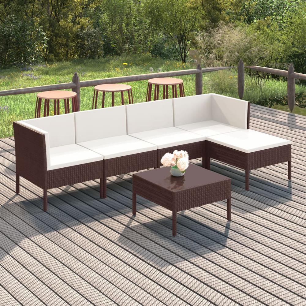 vidaXL 6 Piece Patio Lounge Set with Cushions Poly Rattan Brown, 3094383. The main picture.