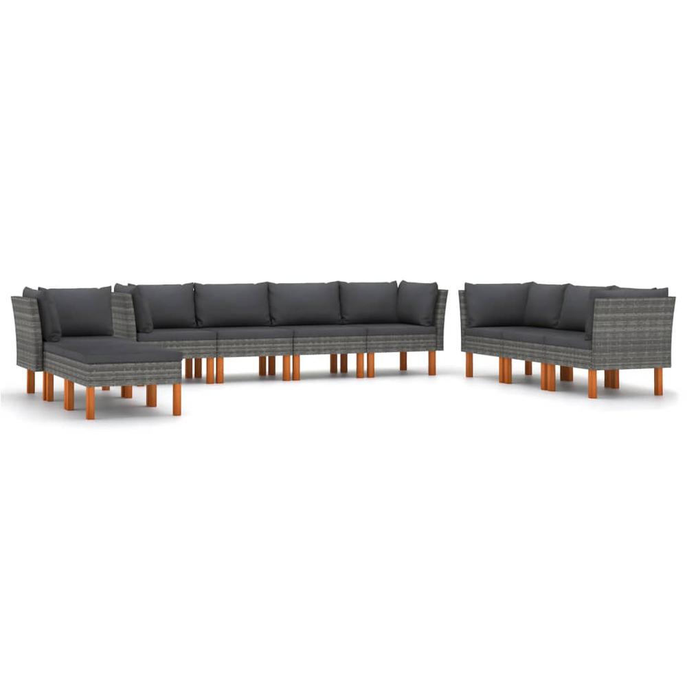 vidaXL 10 Piece Patio Lounge Set with Cushions Poly Rattan Gray, 3059723. Picture 2