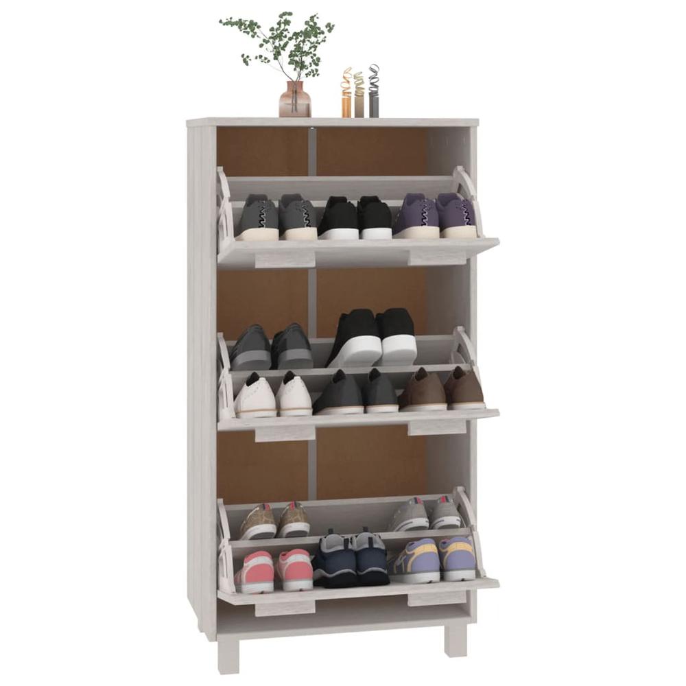 vidaXL Shoe Cabinet White 23.4"x13.8"x46.1" Solid Wood Pine. Picture 4