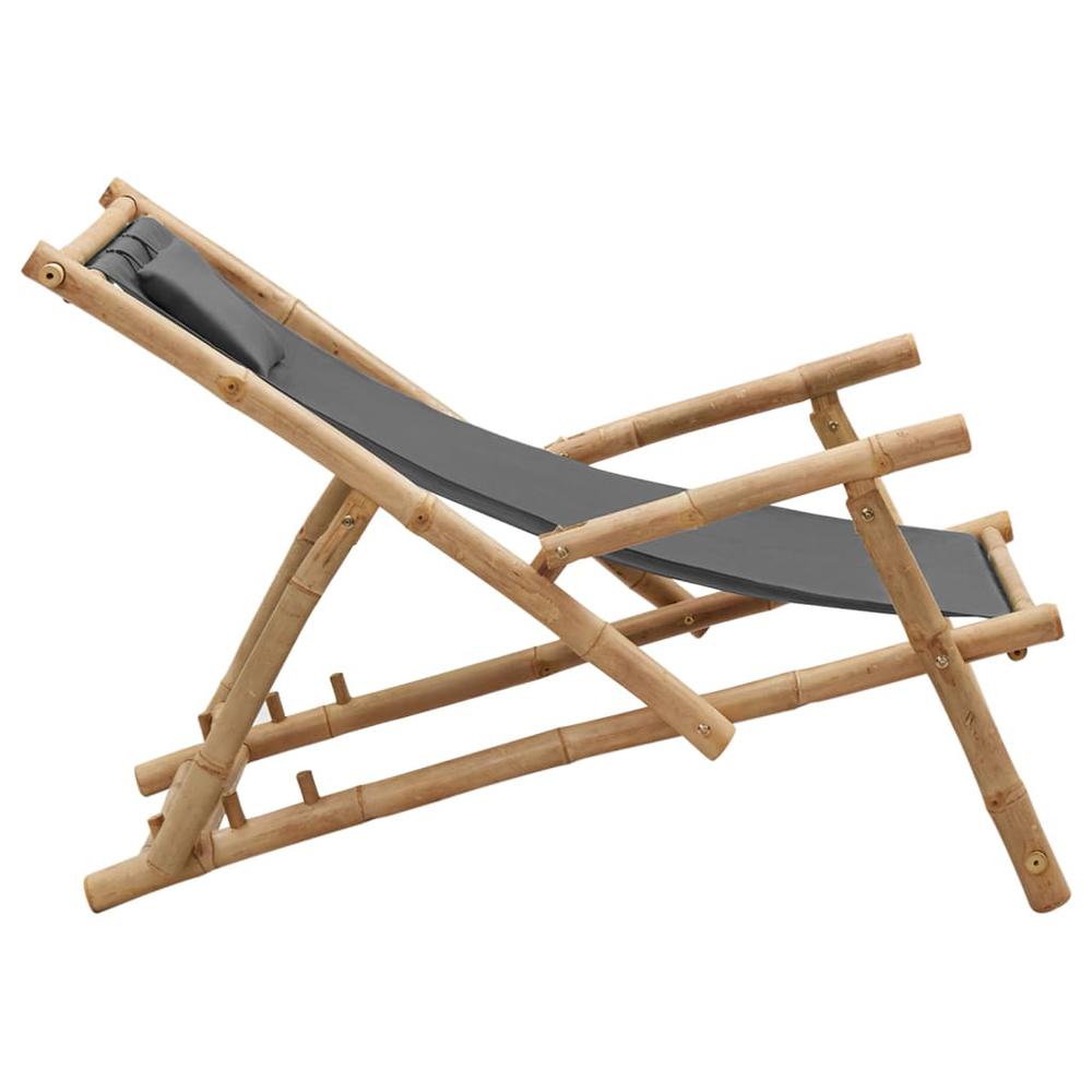 vidaXL Deck Chair Bamboo and Canvas Dark Gray. Picture 4
