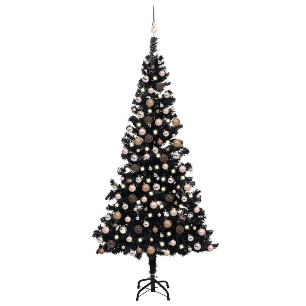 vidaXL Artificial Christmas Tree with LEDs&Ball Set Black 82.7" PVC, 3077591. Picture 1