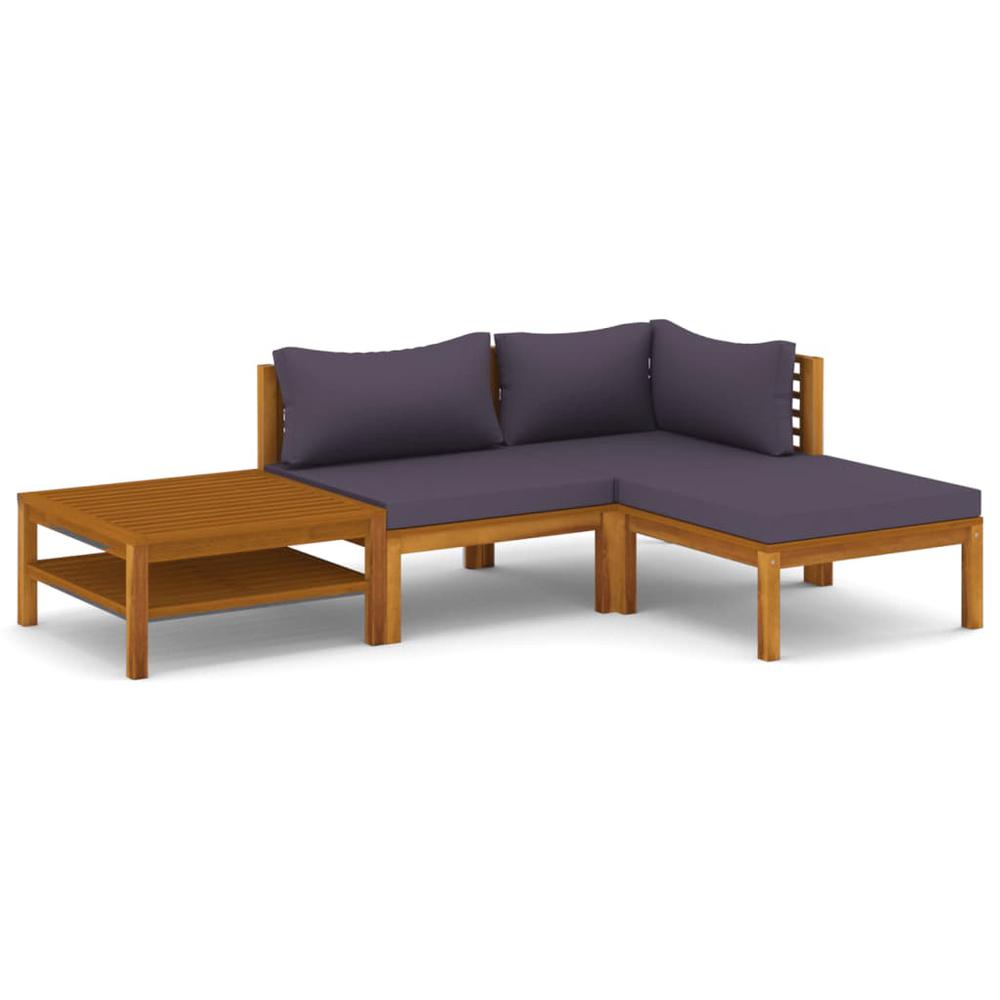 vidaXL 4 Piece Patio Lounge Set with Cushion Solid Acacia Wood. Picture 2