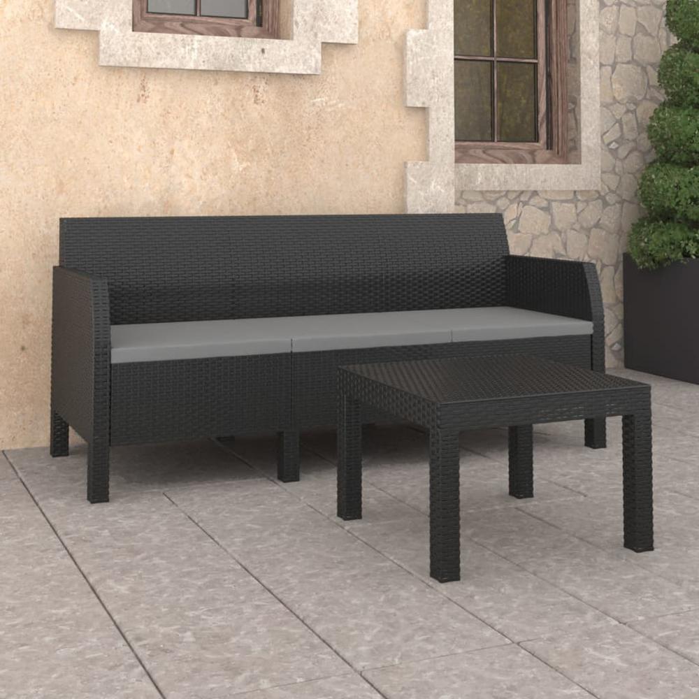 vidaXL 2 Piece Patio Lounge Set with Cushions PP Rattan Anthracite, 3079668. Picture 1