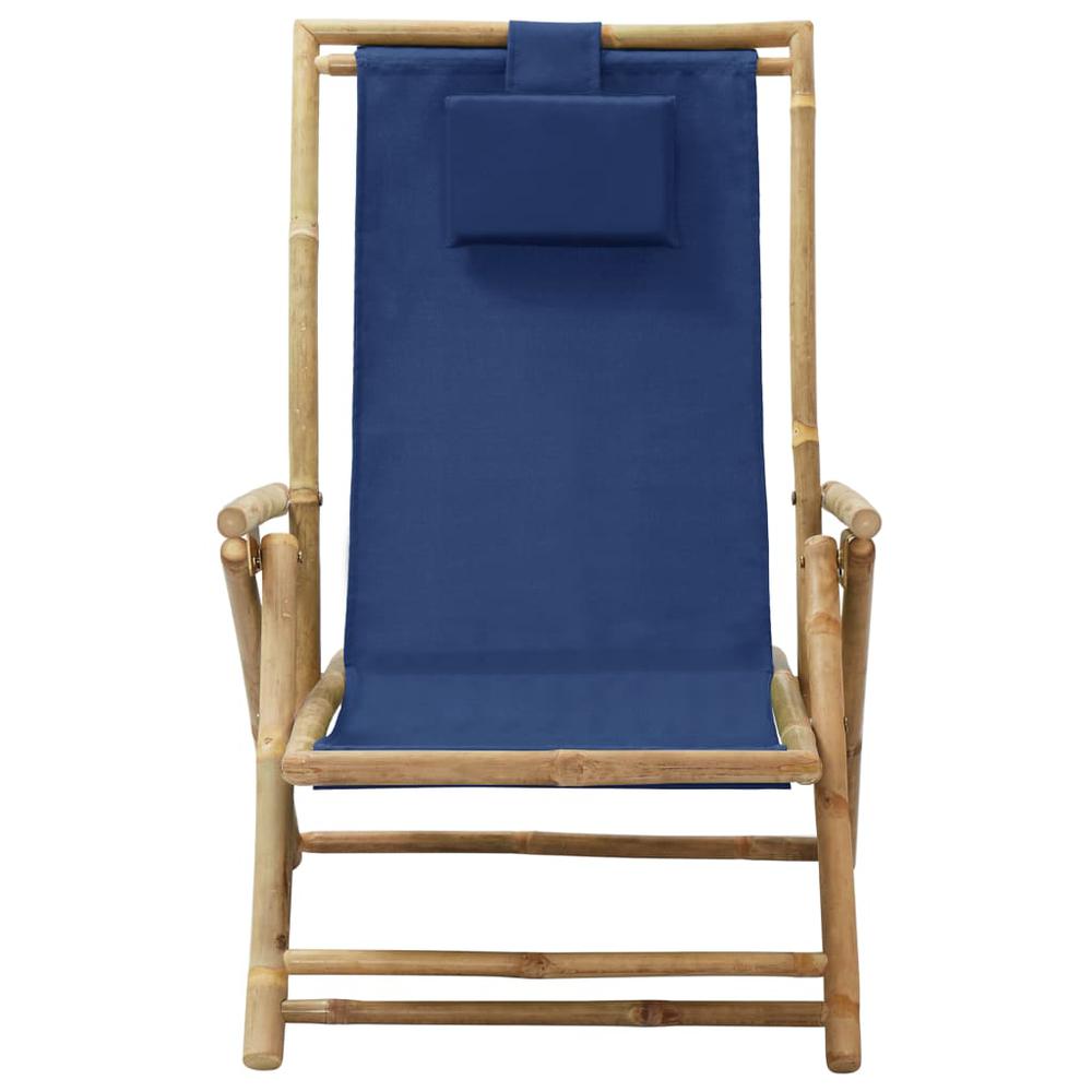 vidaXL Reclining Relaxing Chair Navy Blue Bamboo and Fabric. Picture 2