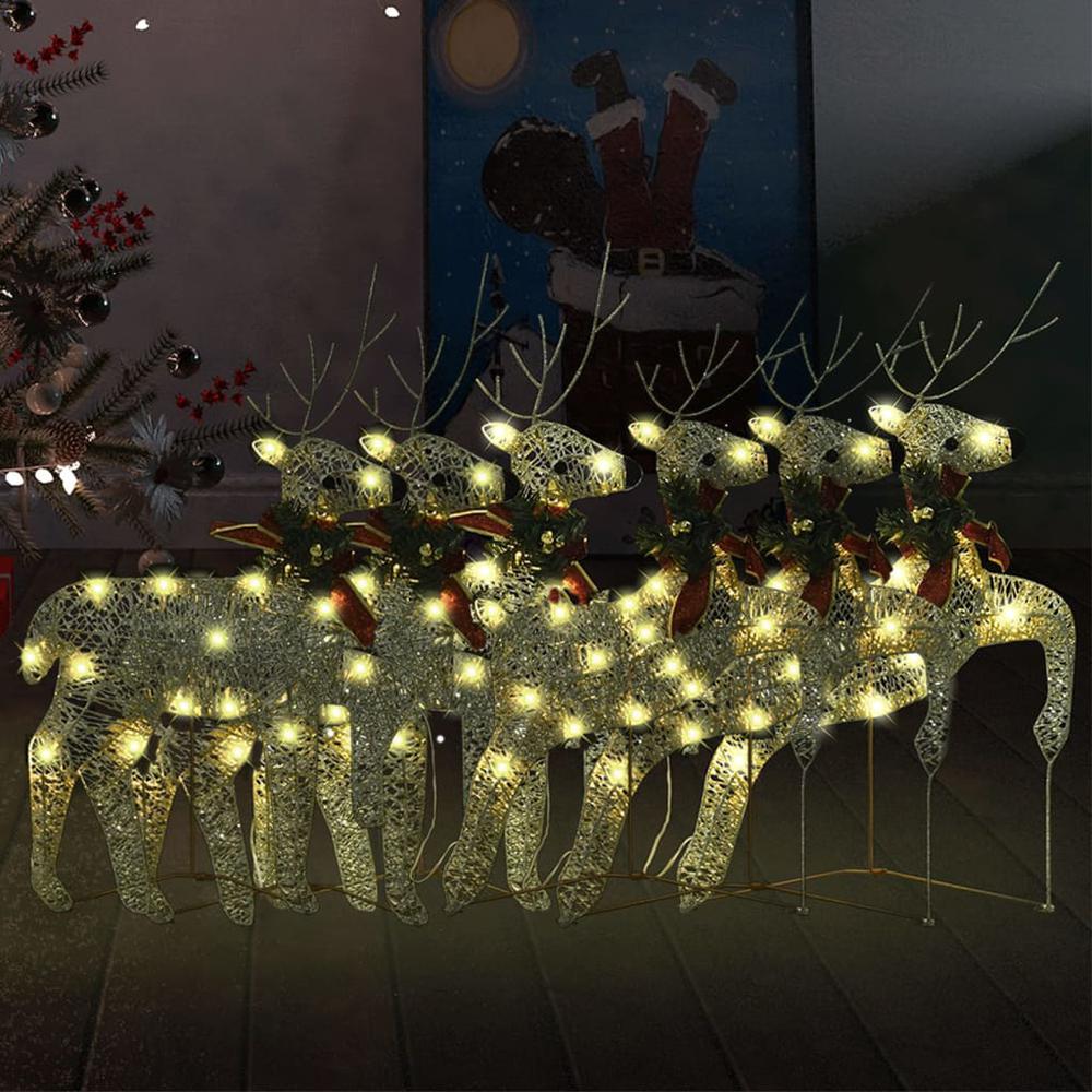 vidaXL Christmas Reindeers 6 pcs Gold 120 LEDs. Picture 1