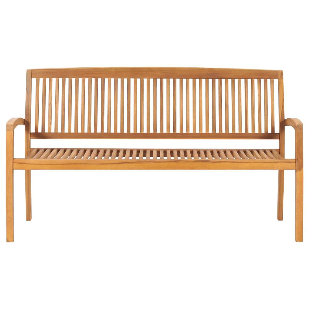 vidaXL Stacking Patio Bench with Cushion 62.6" Solid Teak Wood, 3063309. Picture 3