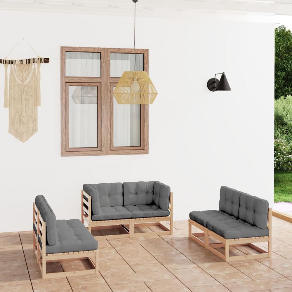 vidaXL 6 Piece Patio Lounge Set with Cushions Solid Pinewood, 3076459. Picture 1