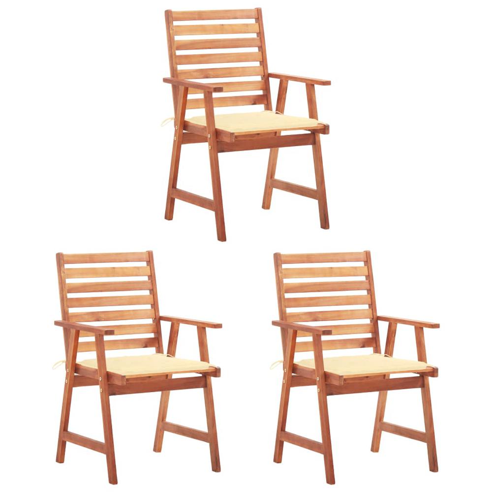 vidaXL Patio Dining Chairs 3 pcs with Cushions Solid Acacia Wood, 3064349. Picture 1