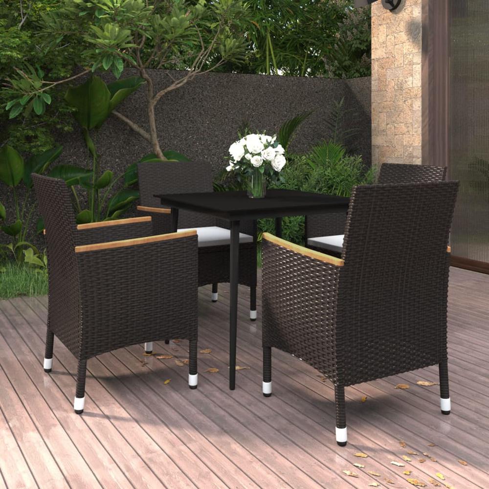 vidaXL 5 Piece Patio Dining Set with Cushions Poly Rattan and Glass, 3099782. Picture 1