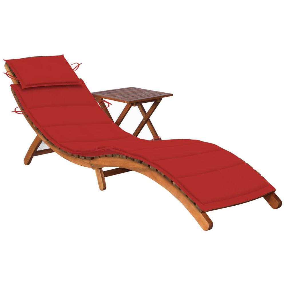 vidaXL Patio Sun Lounger with Table and Cushion Solid Acacia Wood, 3061593. Picture 1