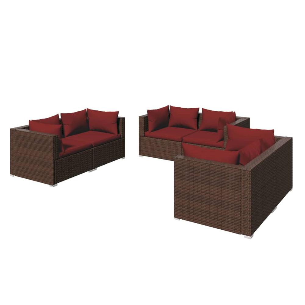 vidaXL 6 Piece Patio Lounge Set with Cushions Poly Rattan Brown, 3102299. Picture 2