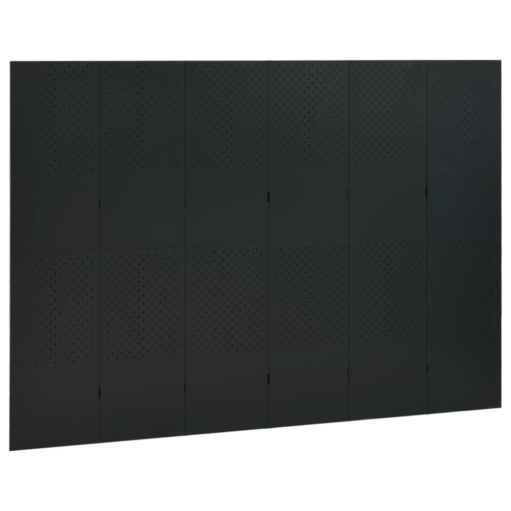 vidaXL 6-Panel Room Dividers 2 pcs Black 94.5"x70.9" Steel. Picture 3