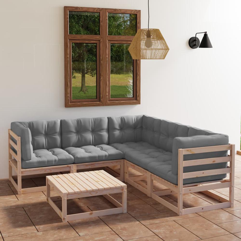 vidaXL 6 Piece Patio Lounge Set with Cushions Solid Pinewood, 3076549. Picture 1