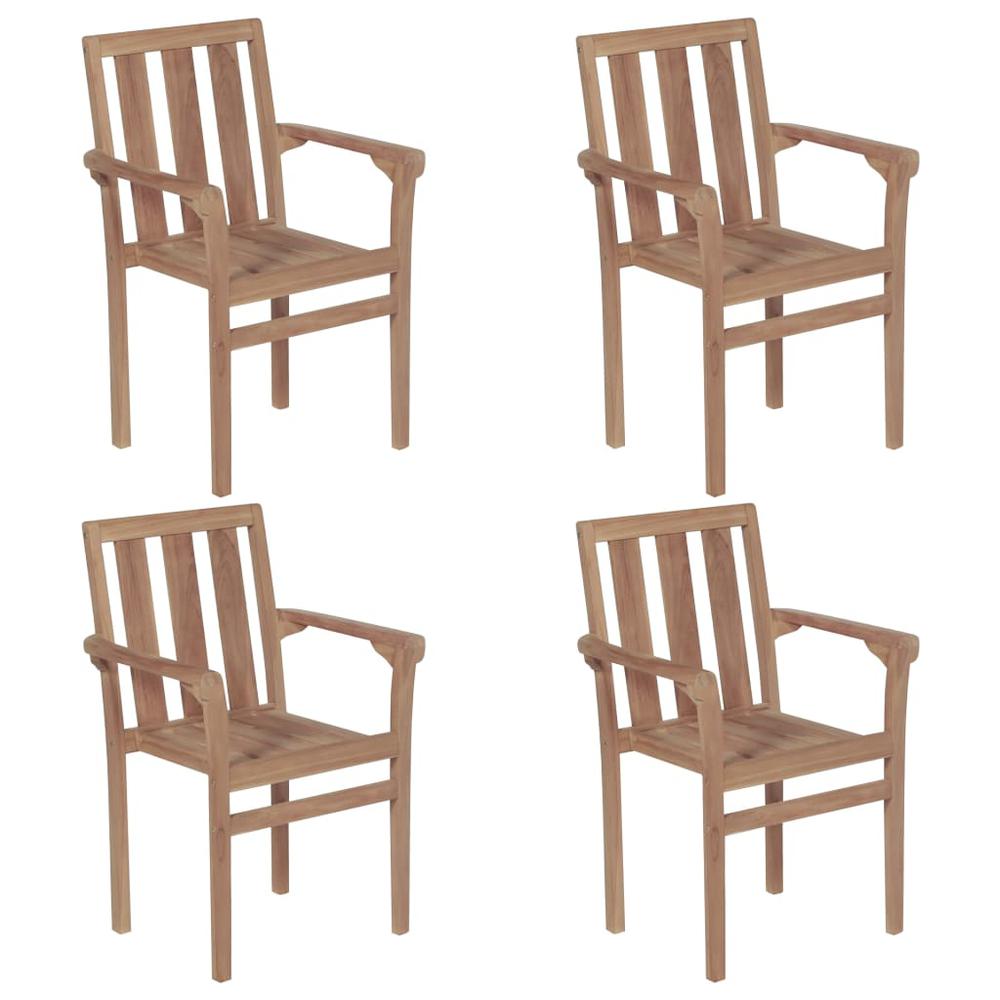 vidaXL Stackable Patio Chairs with Cushions 4 pcs Solid Teak Wood, 3073381. Picture 2