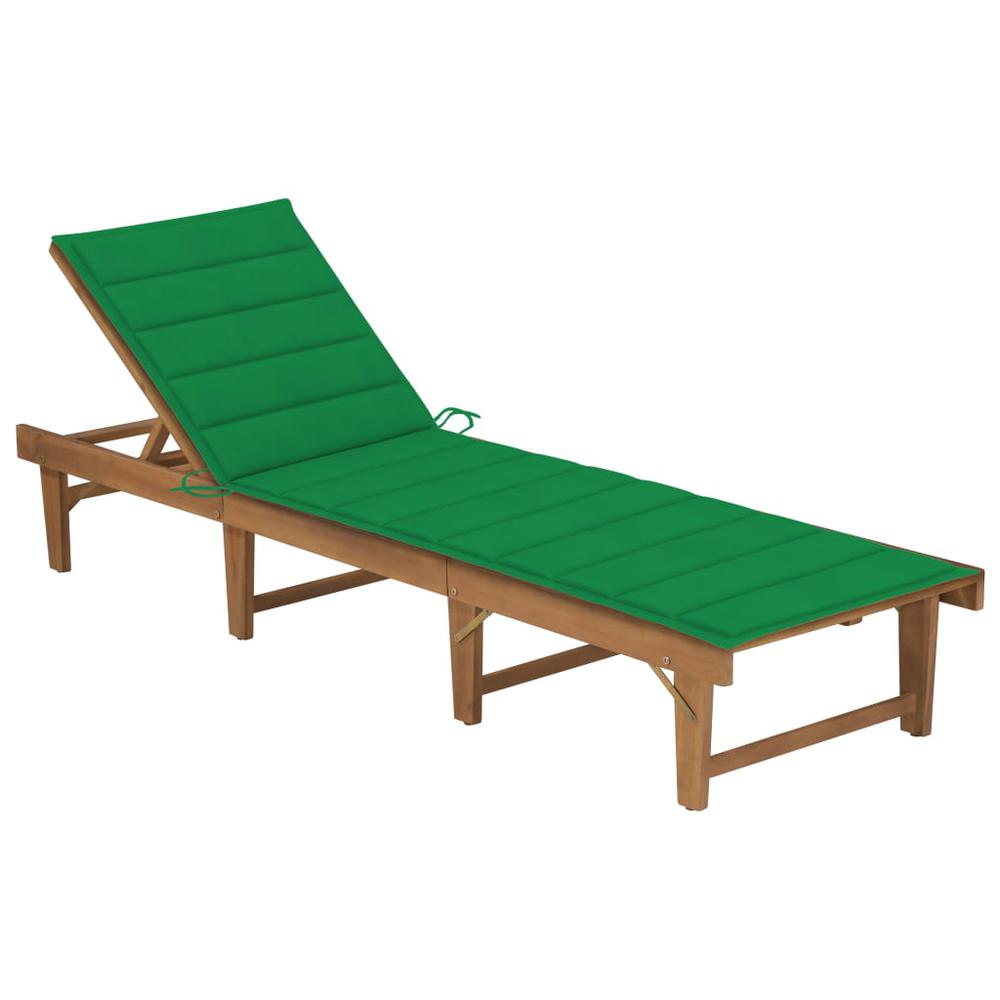 vidaXL Folding Sun Lounger with Cushion Solid Acacia Wood, 3064169. Picture 1