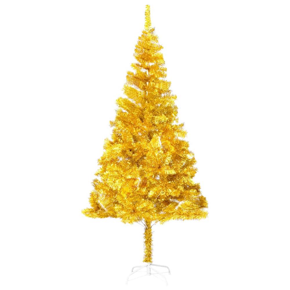 vidaXL Artificial Christmas Tree with LEDs&Stand Gold 94.5" PET. Picture 2