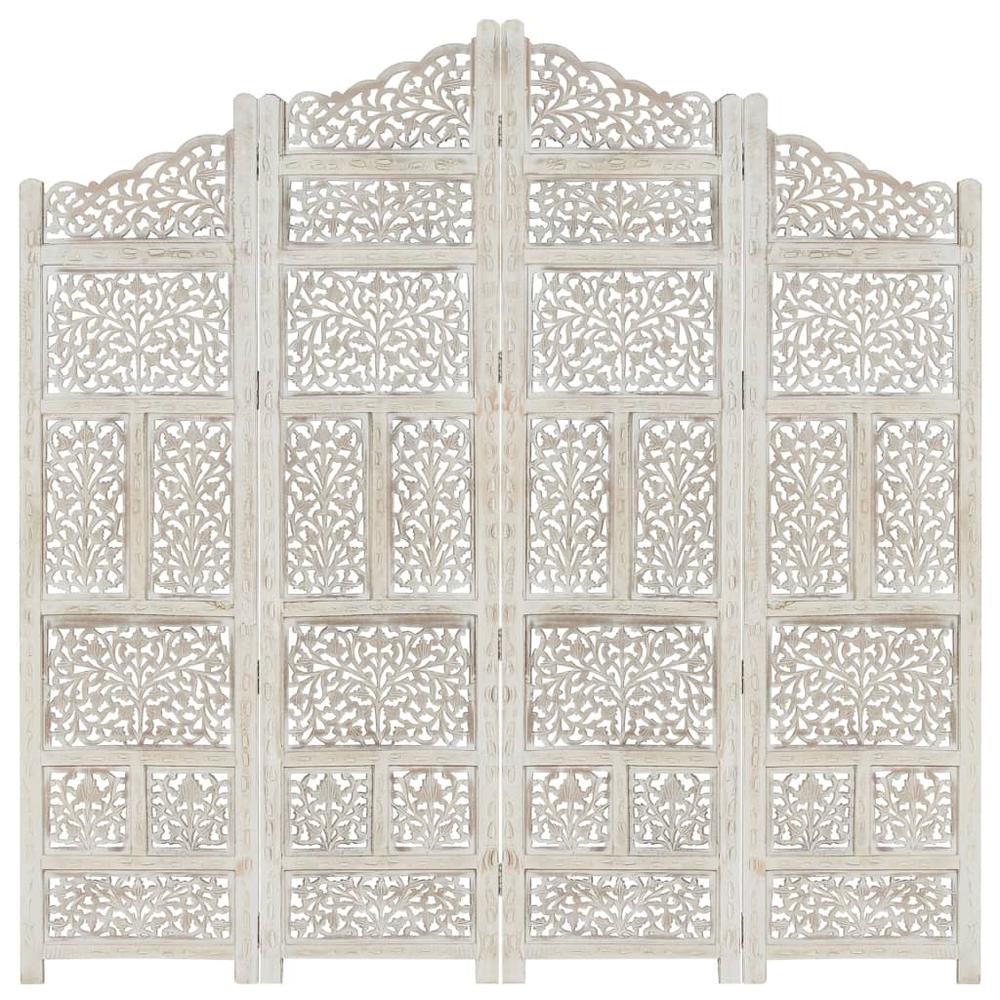 vidaXL Hand carved 4-Panel Room Divider White 63"x65" Solid Mango Wood, 285327. The main picture.