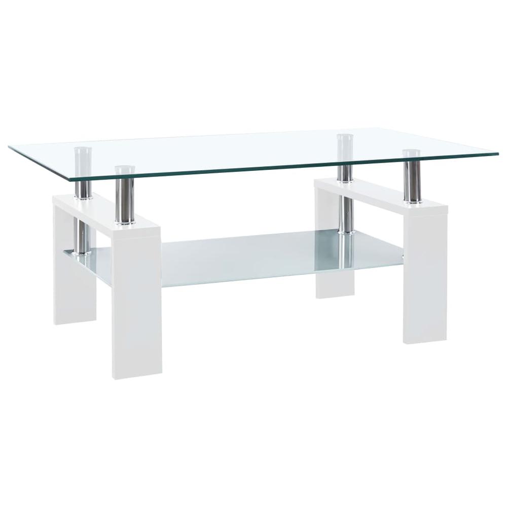 vidaXL Coffee Table White and Transparent 37.4"x21.7"x15.7" Tempered Glass. Picture 1