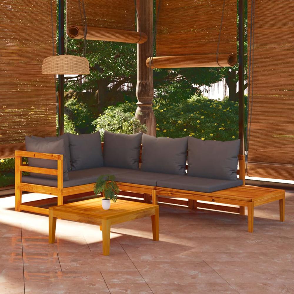 vidaXL 4 Piece Patio Lounge Set with Dark Gray Cushions Acacia Wood, 3087277. Picture 1