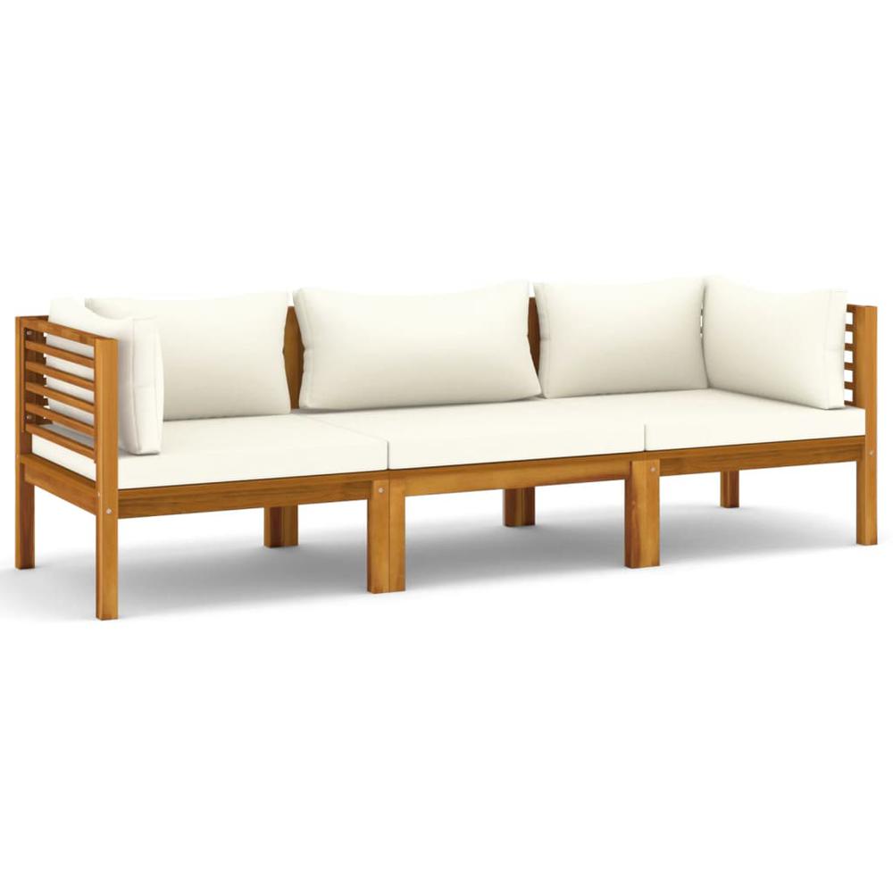 vidaXL 3-Seater Patio Sofa with Cream Cushion Solid Acacia Wood. Picture 2