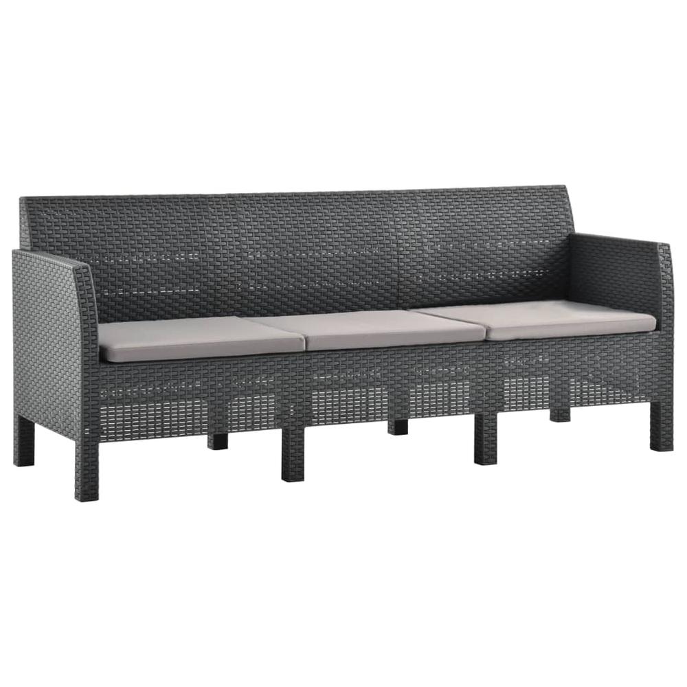 vidaXL 3-Seater Patio Sofa with Cushions Anthracite PP Rattan. Picture 1