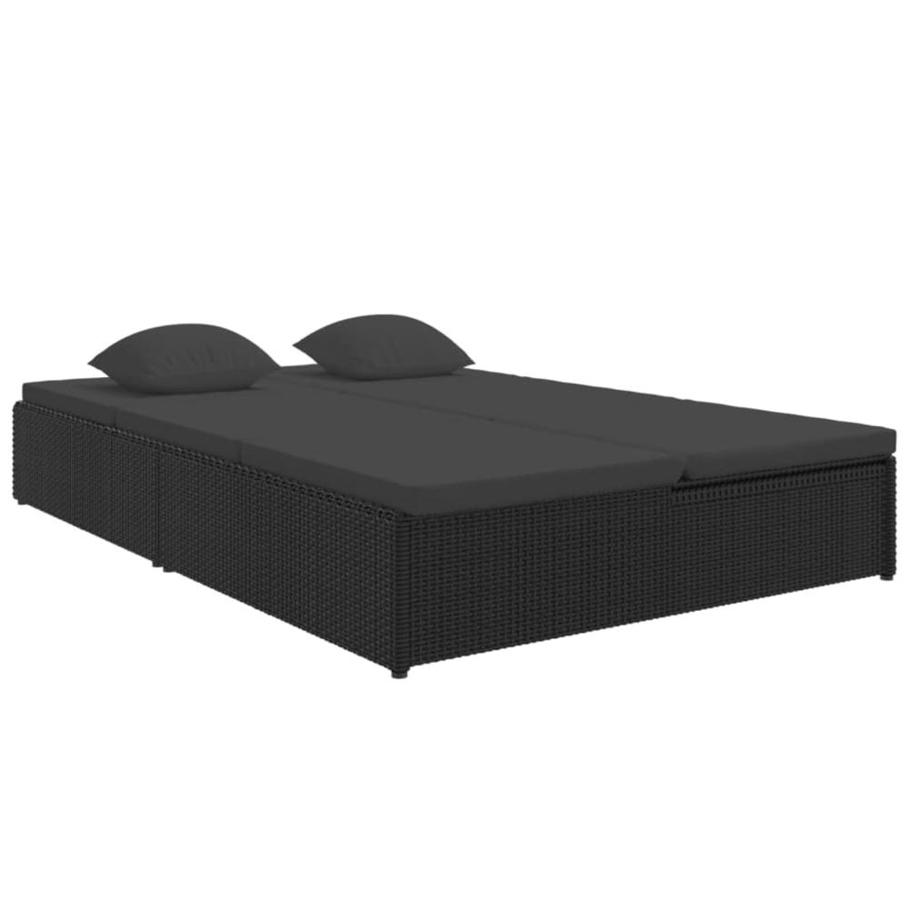 vidaXL Convertible Sun Bed with Cushions Poly Rattan Black, 317241. Picture 2