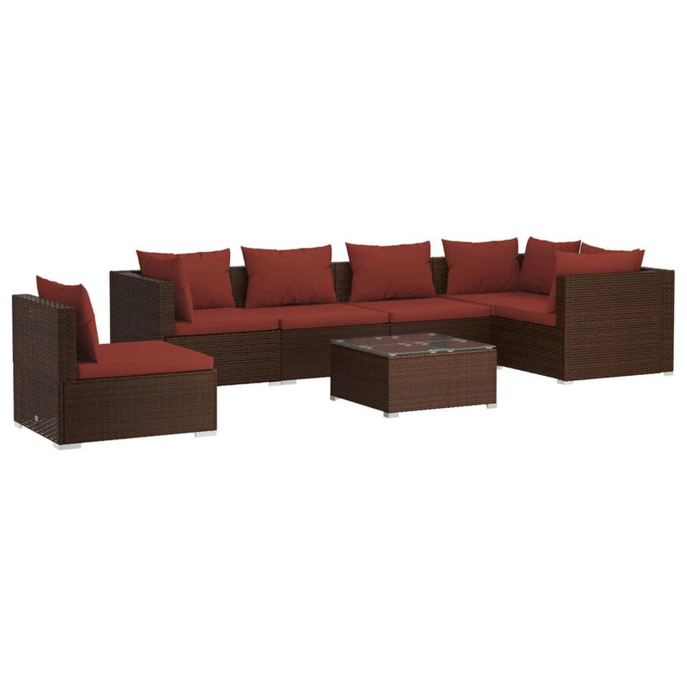 vidaXL 7 Piece Patio Lounge Set with Cushions Poly Rattan Brown, 3102331. Picture 2