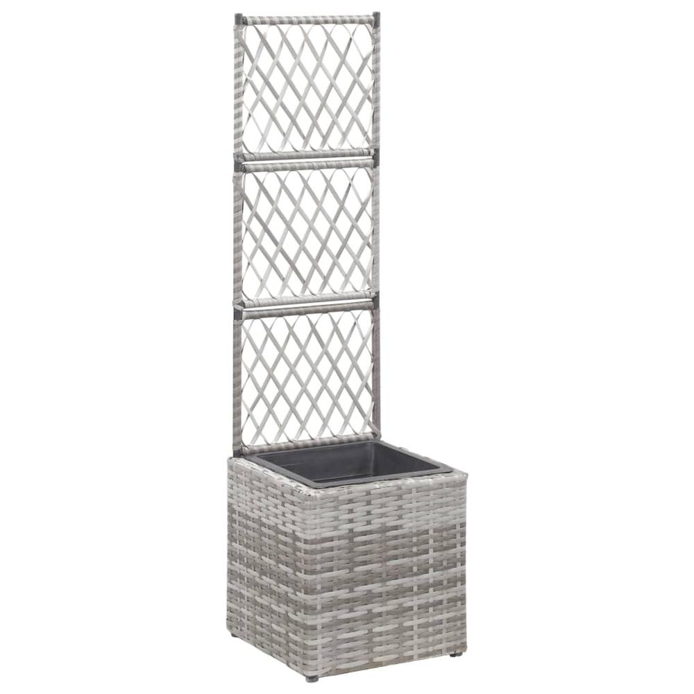 vidaXL Trellis Raised Bed with 1 Pot 11.8"x11.8"x42.1" Poly Rattan Gray. Picture 1