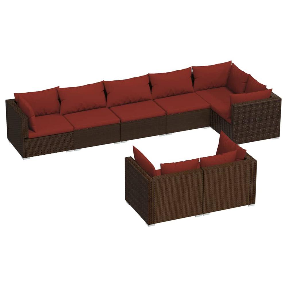 vidaXL 8 Piece Patio Lounge Set with Cushions Brown Poly Rattan, 3102483. Picture 2