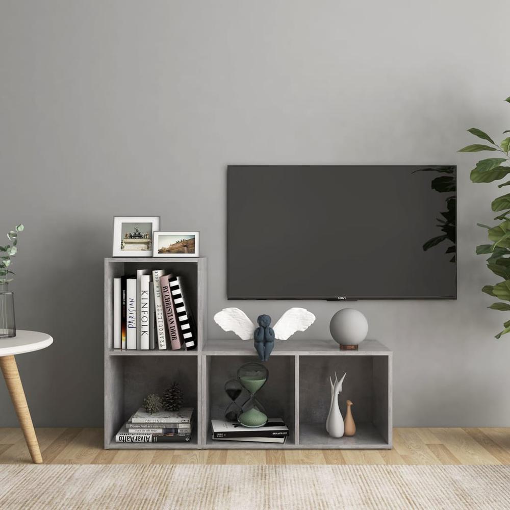 vidaXL TV Cabinets 2 pcs Concrete Gray 28.3"x13.8"x14.4" Engineered Wood, 3079947. Picture 1